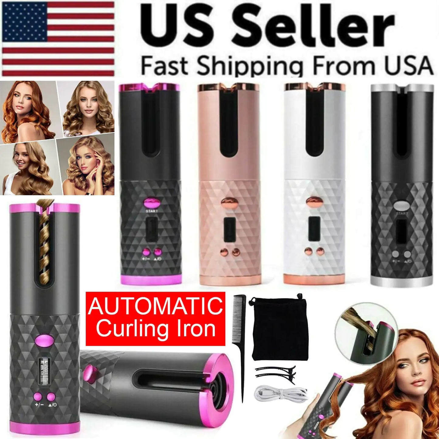 Rizador de Cabello Inalámbrico con Rotación Automática y Pantalla LCD