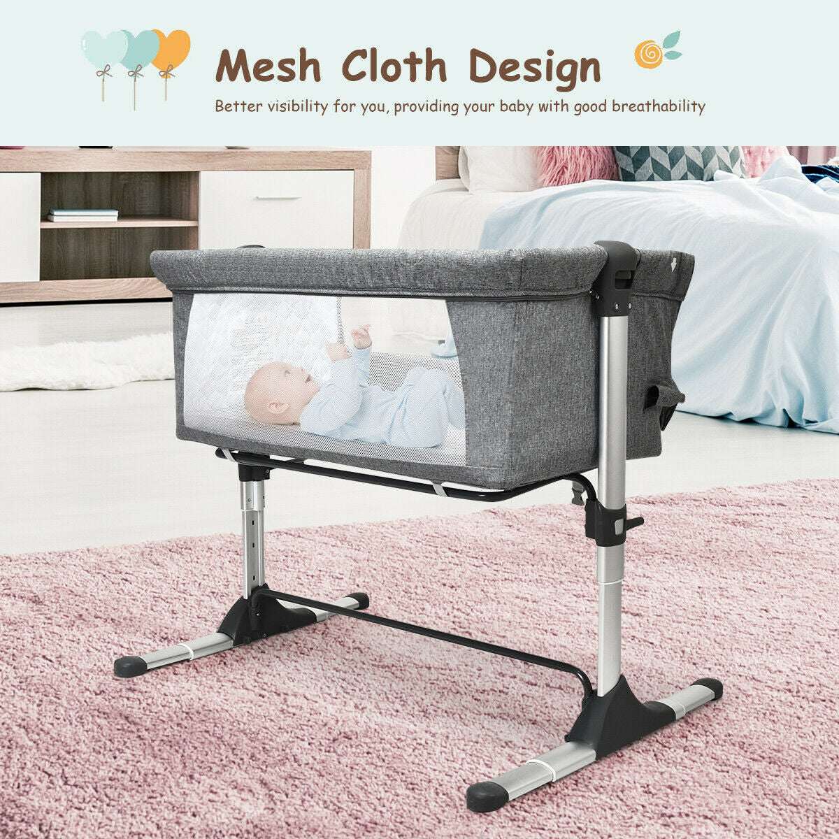 Travel Portable Baby Bed Side Sleeper Bassinet Crib - Gray