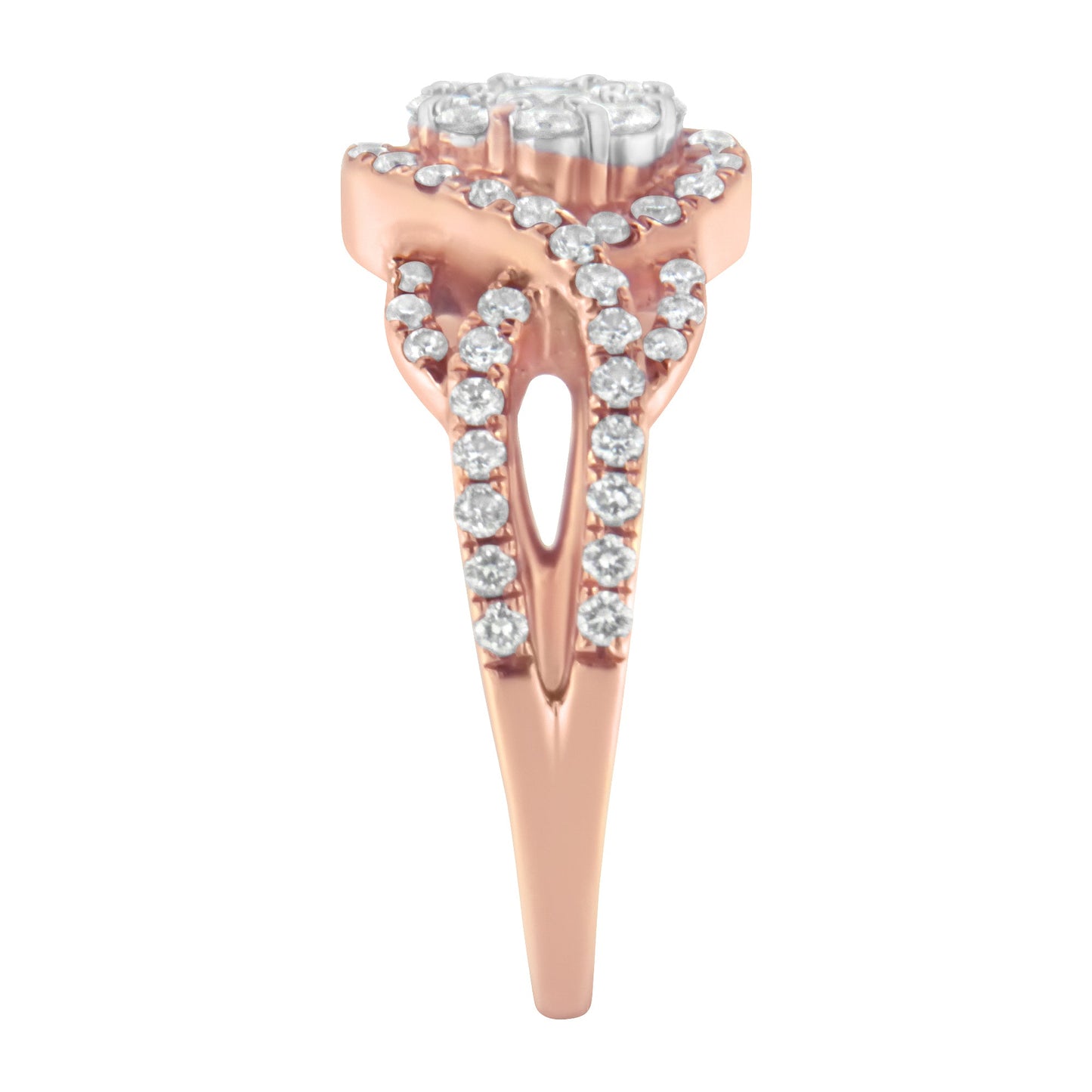 10K Rose Gold Diamond Floral Cluster Cocktail Ring - Size 7