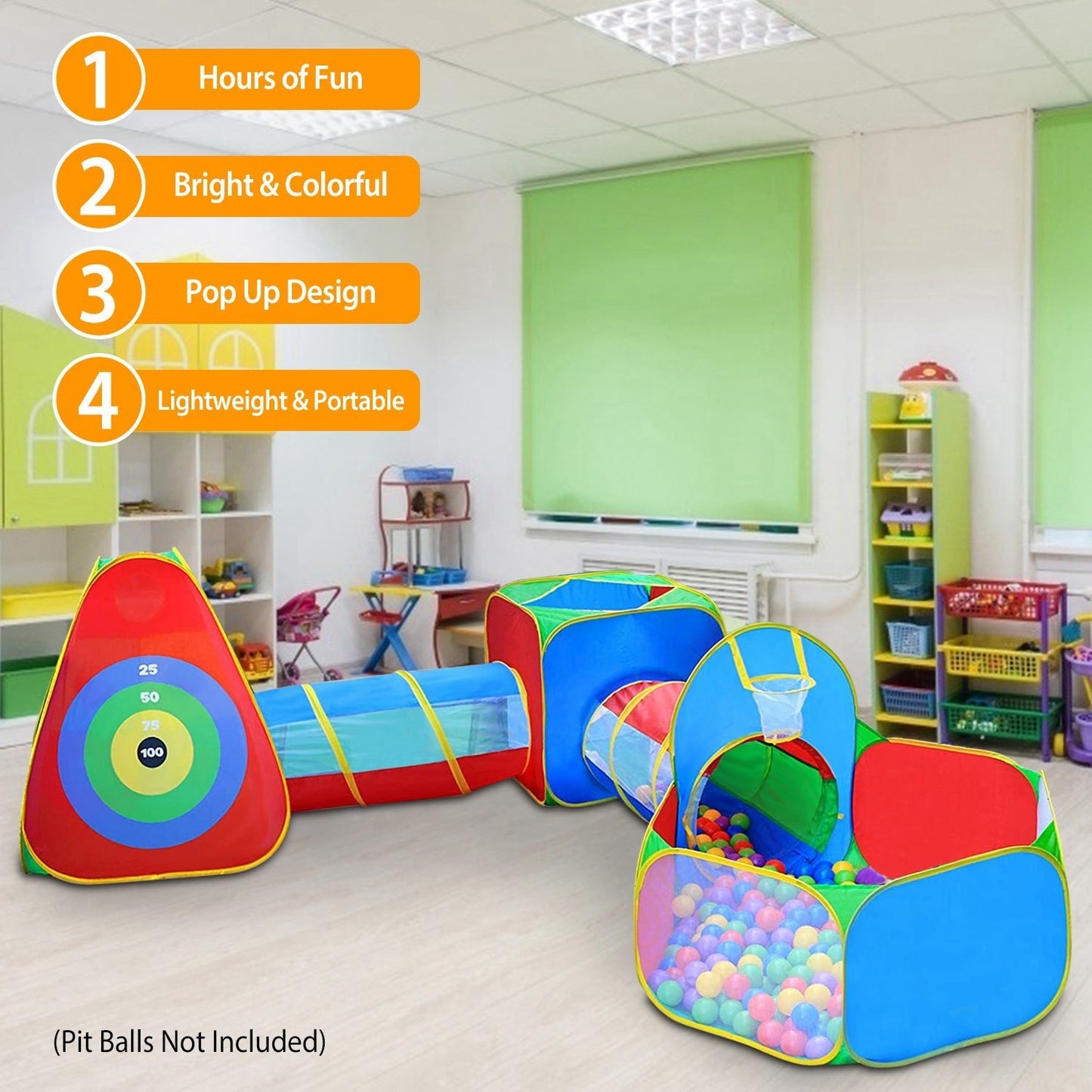 Ensemble de Tente de Balles pour Enfants de 5 Pièces avec Tunnels de Rampement