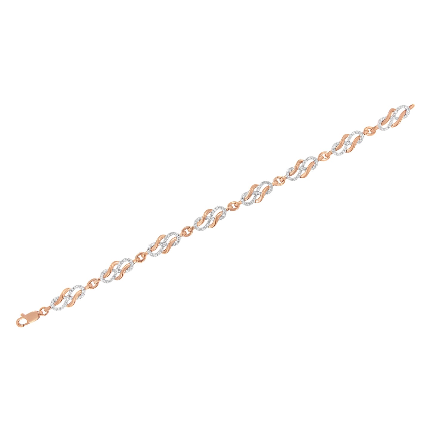 10K Rose Gold Diamond Infinity Loop Bracelet - 7.25 Inches