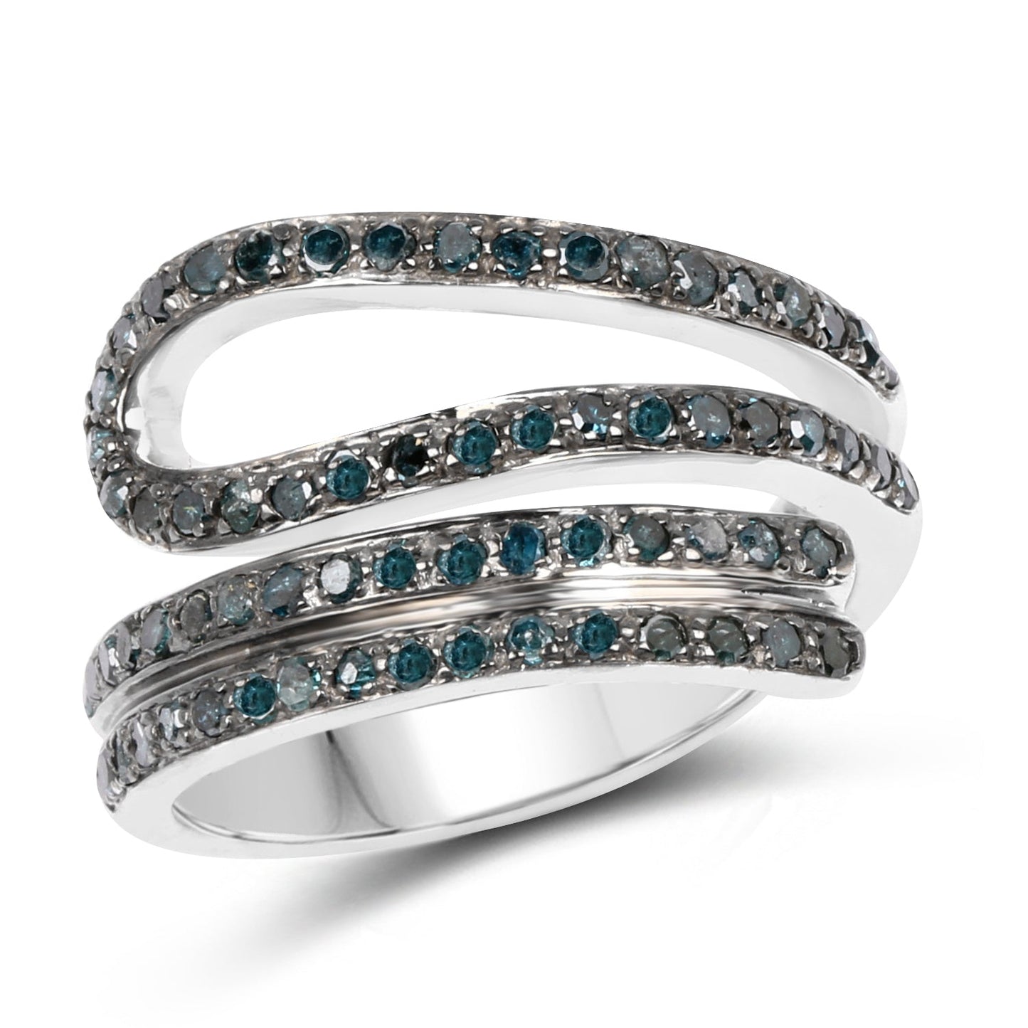 Bague Bypass en Argent Sterling avec Diamant Bleu de 0,83 Carat