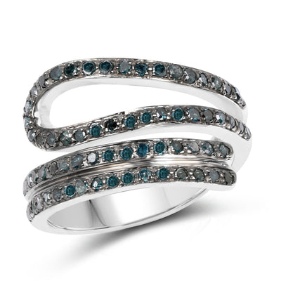 0.83 Carat Genuine Blue Diamond Sterling Silver Bypass Ring