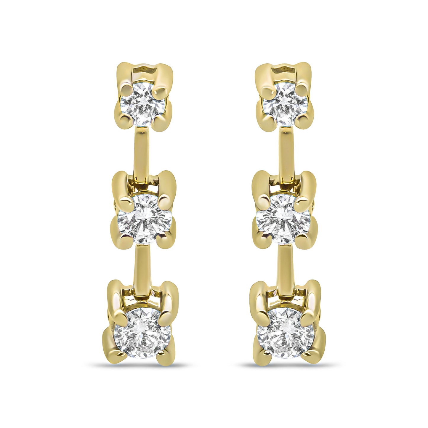 Boucles d'oreilles pendantes en or jaune 14K avec 1/2 cttw de diamants ronds à 3 pierres