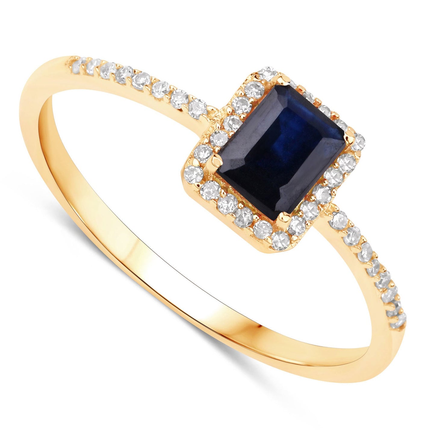 Bague de fiançailles en saphir bleu et diamant de 0,60 carat en or jaune 14K