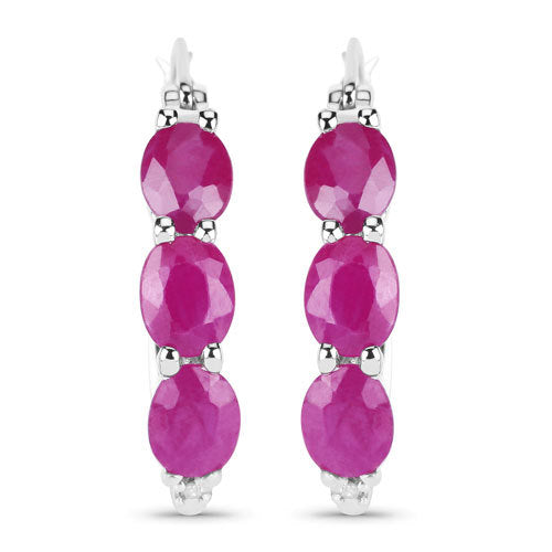 1.81 Carat Genuine Ruby and White Diamond Sterling Silver Earrings