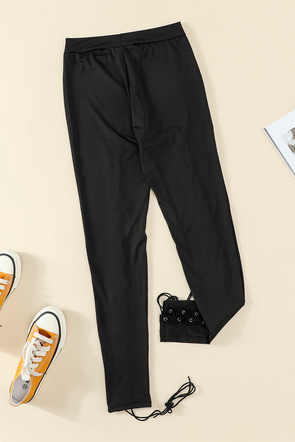 Black Grommet Lace Up Front Leggings - Korvel