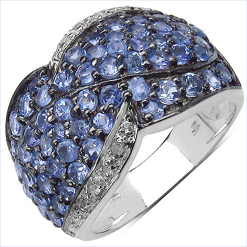 Bague en argent sterling de 2,50 carats en tanzanite véritable et topaze blanche