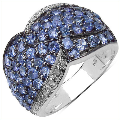 2.50 Carat Genuine Tanzanite & White Topaz Sterling Silver Ring