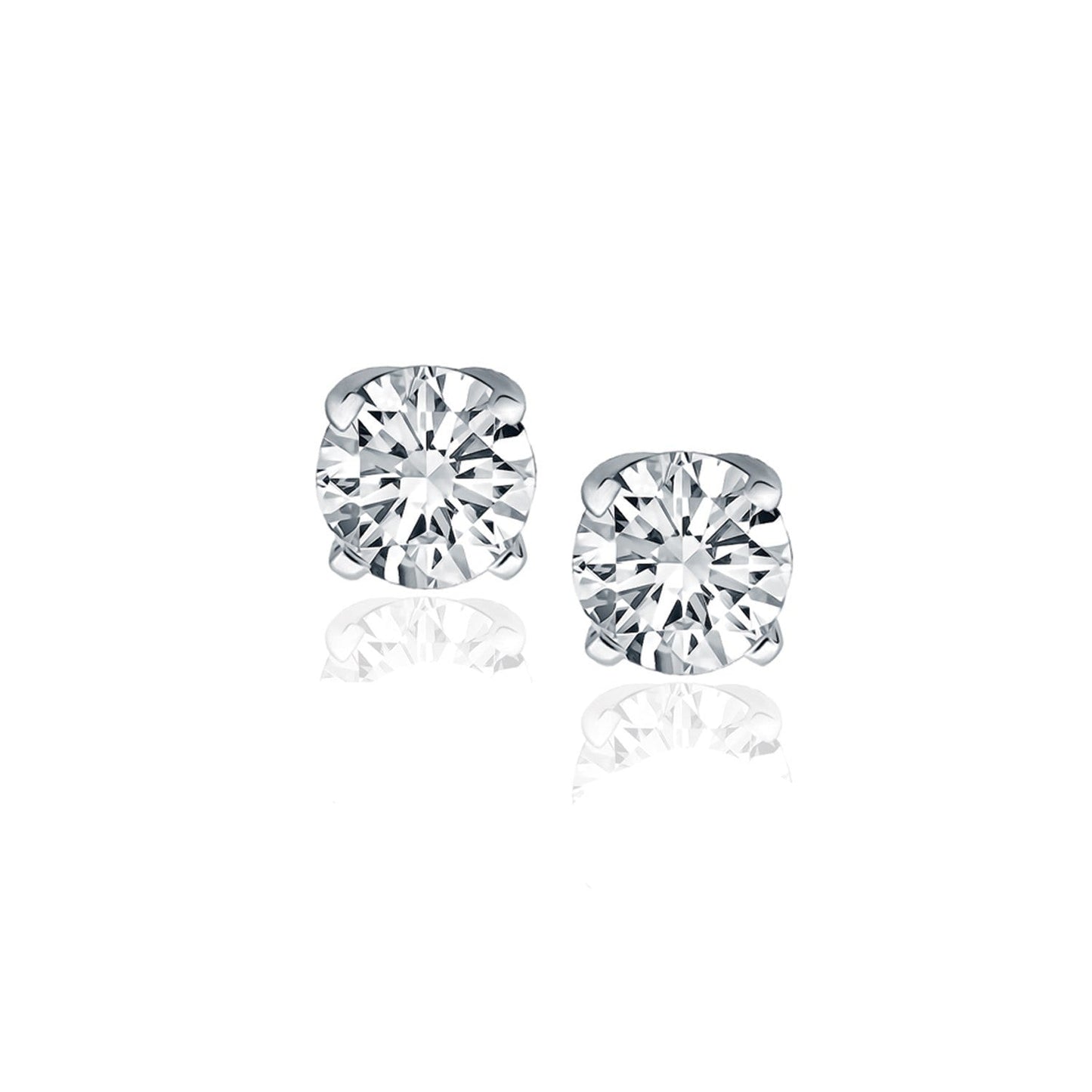 14k White Gold Diamond Four Prong Stud Earrings