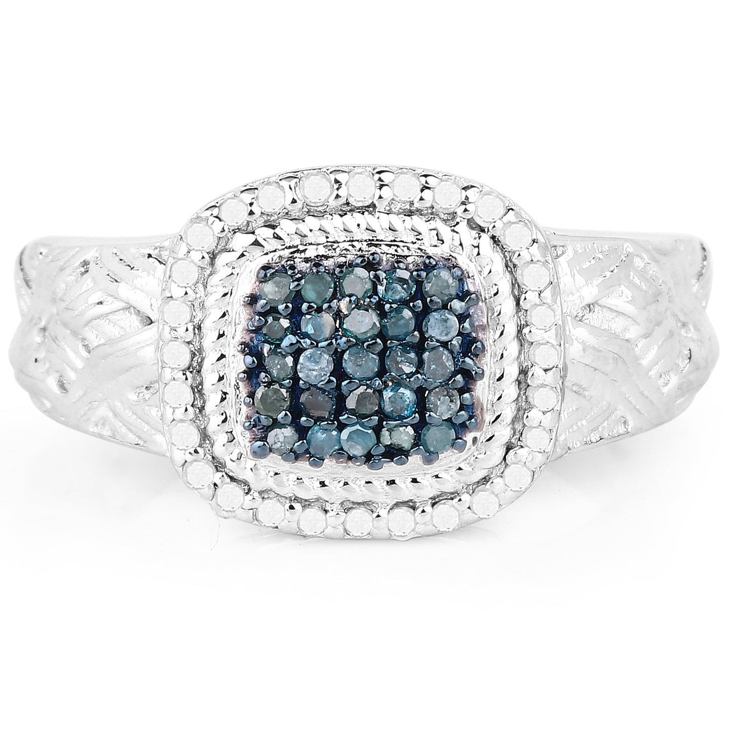 0.28 Carat Genuine Blue and White Diamond Sterling Silver Ring