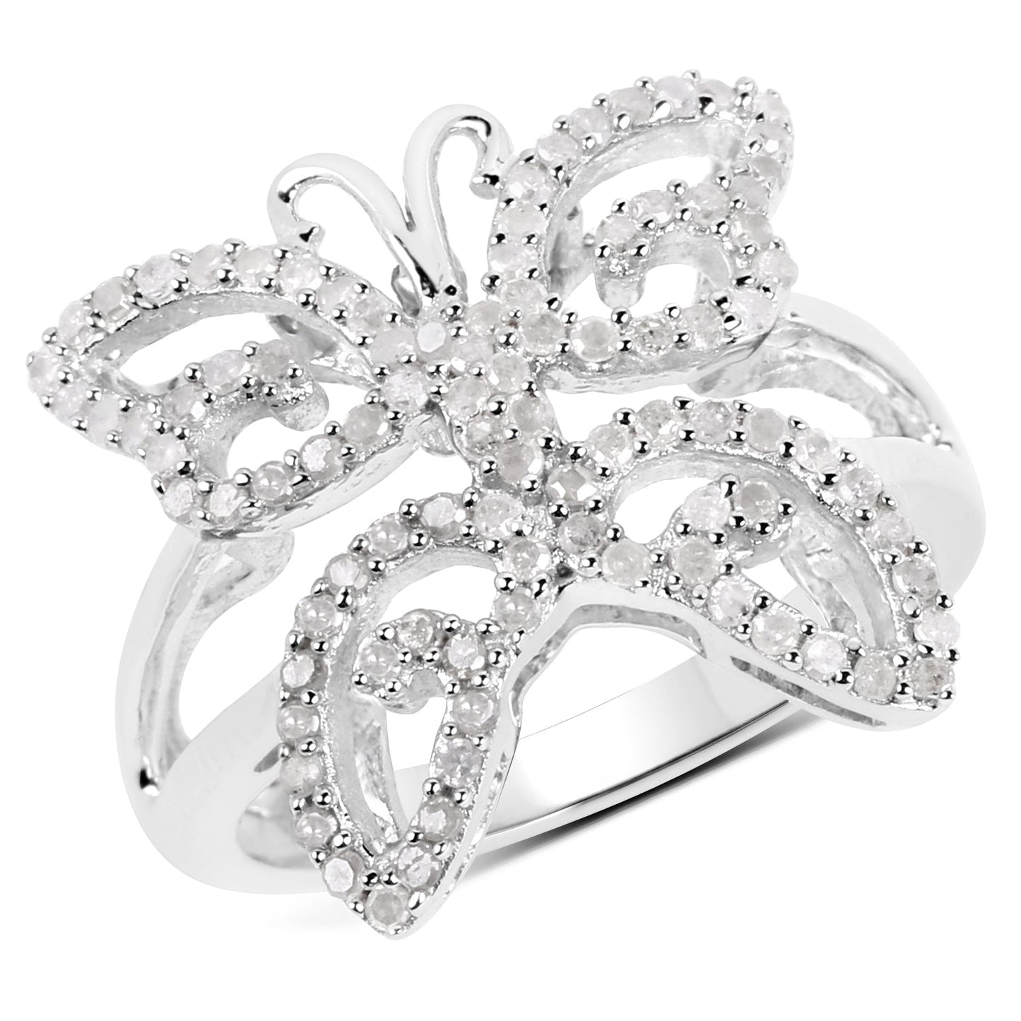 0.58 Carat Genuine White Diamond Sterling Silver Engagement Ring