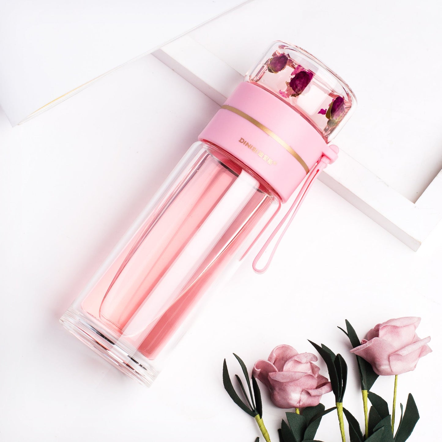 Bouteille d'eau en verre premium avec infuseur à thé