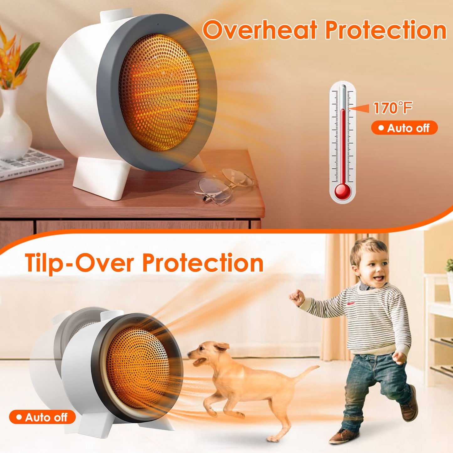 Gbruno 1000W Ceramic Electric Space Heater - Fast Heating & Safety Features