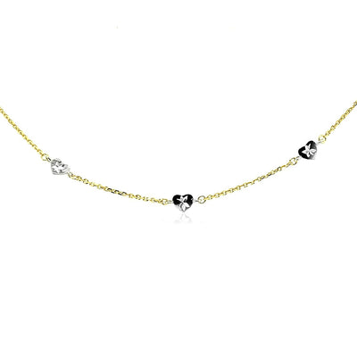 14k Two Tone Gold Anklet with Heart Stations