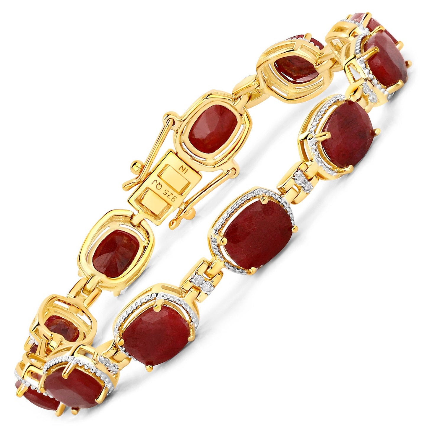 21.11 Carat Dyed Ruby and White Diamond Sterling Silver Bracelet