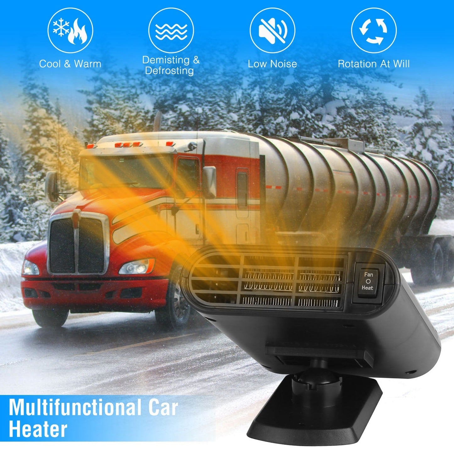 Chauffage et Dégivreur Portable 12V 150W avec Base Rotative à 360°