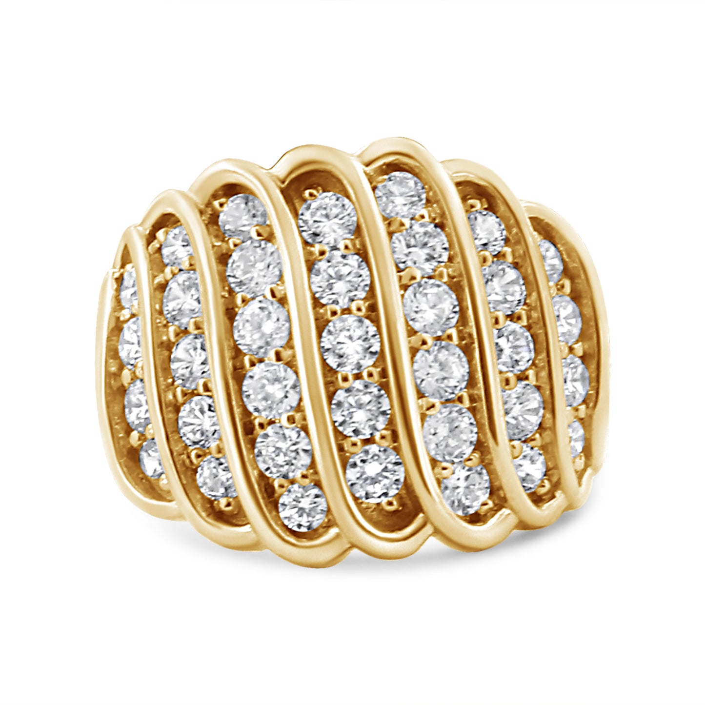 14K Yellow Gold Plated Sterling Silver Diamond Multi Row Band Ring