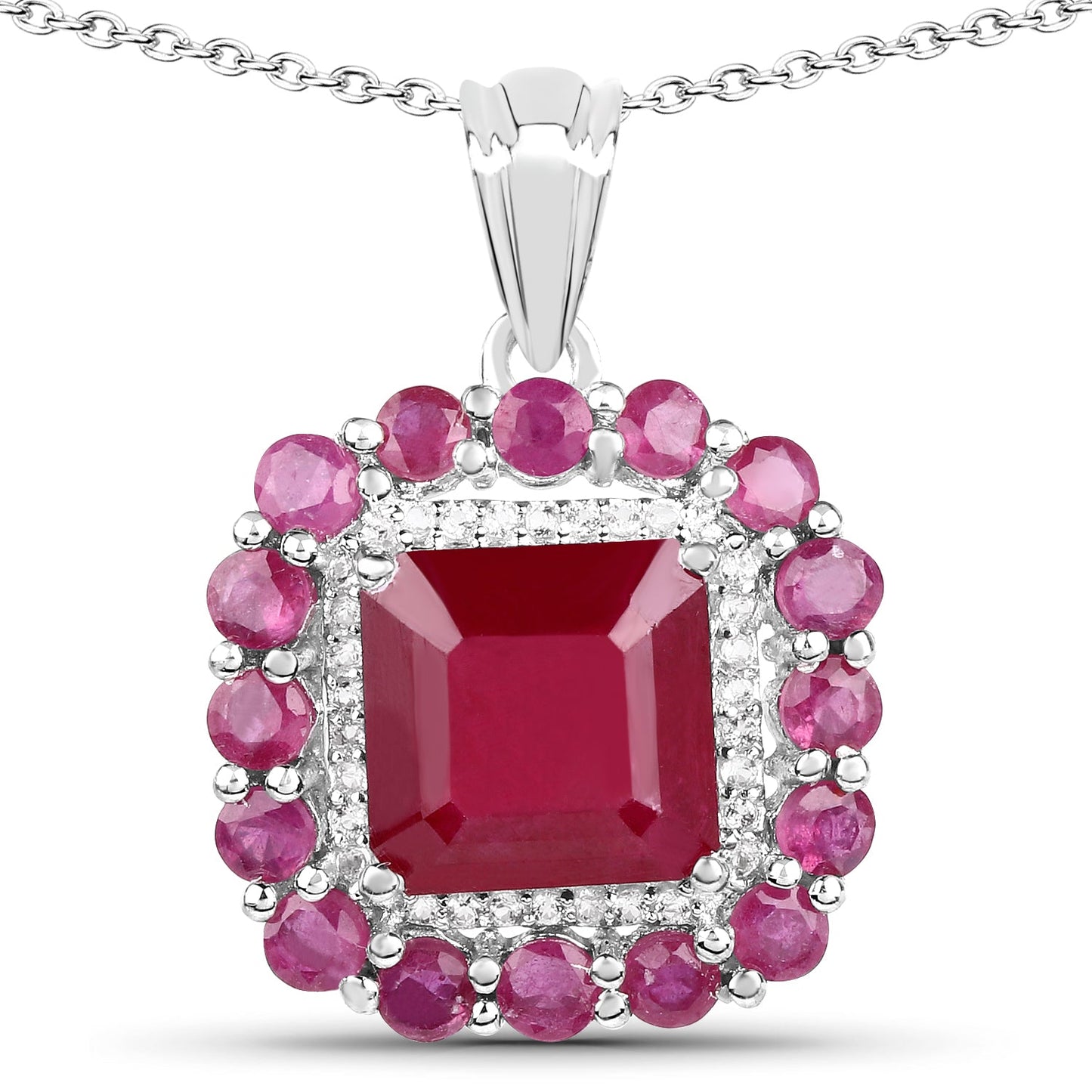 8.48 Carat Ruby and White Topaz Sterling Silver Pendant