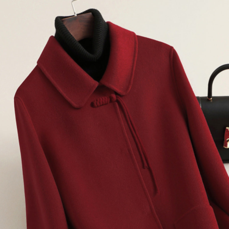 Elegant Red Oversized Double-faced Wool Coat
