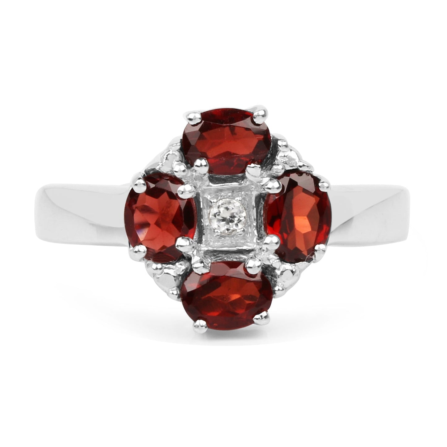 Bague en argent sterling avec grenat véritable de 2,02 carats et topaze blanche