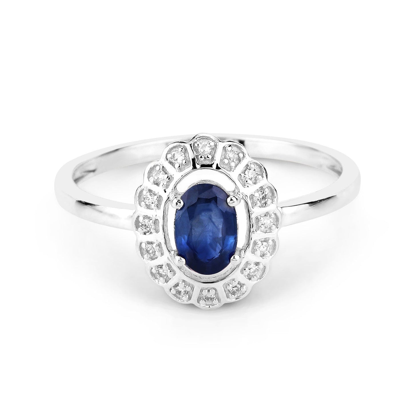 0.52 Carat Blue Sapphire & White Diamond 14K White Gold Engagement Ring