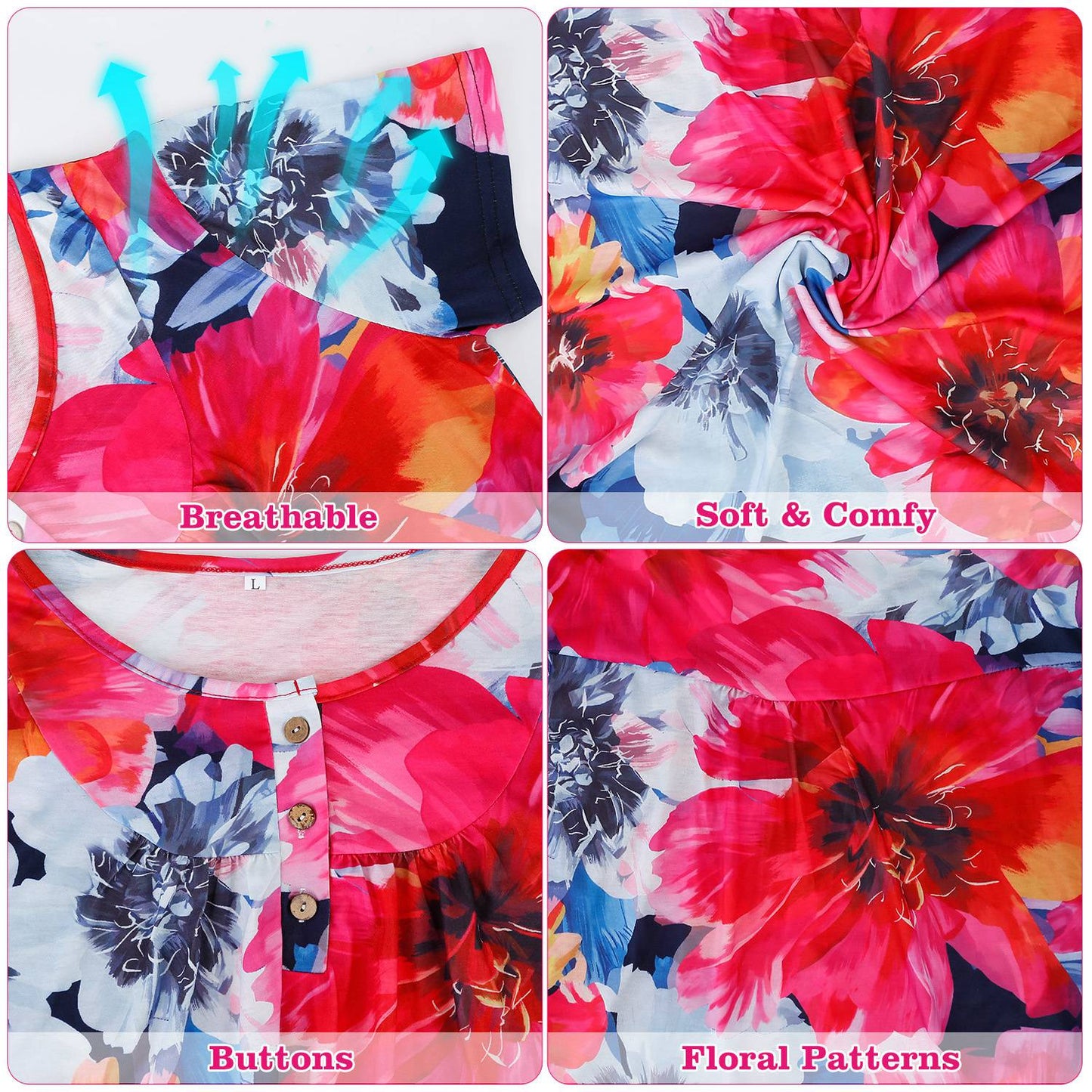 Women's Floral Printed Summer Blouse - Casual Short Sleeve Top