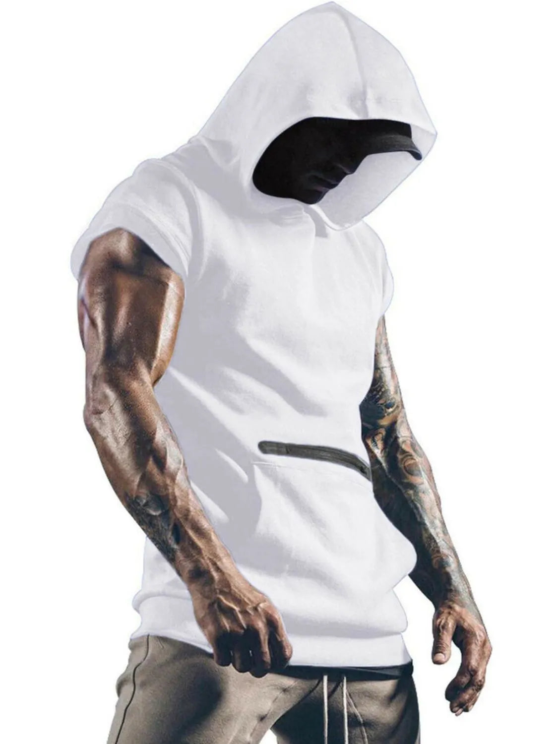 Tank con capucha y bolsillo canguro para hombres de tallas grandes