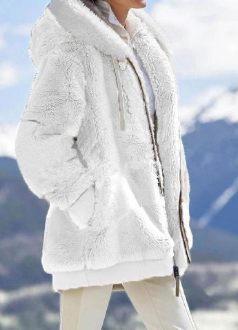 Autumn and Winter Loose Plush Zipper Hooded Jacket
