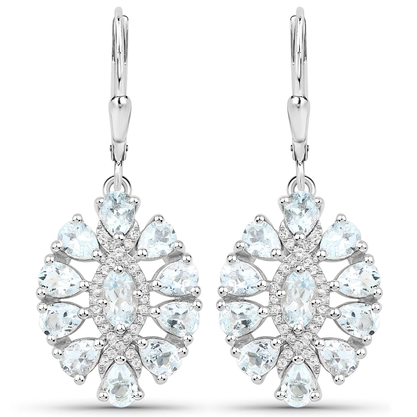 Elegant 2.93 Carat Aquamarine & White Topaz Sterling Silver Earrings