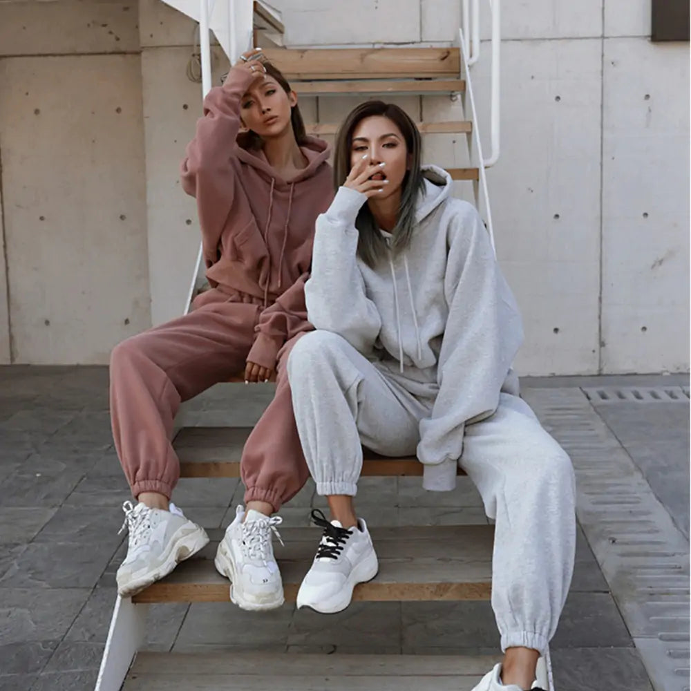 Ensemble de Sweat à Capuche et Pantalon en Fleece Chaud pour Femmes