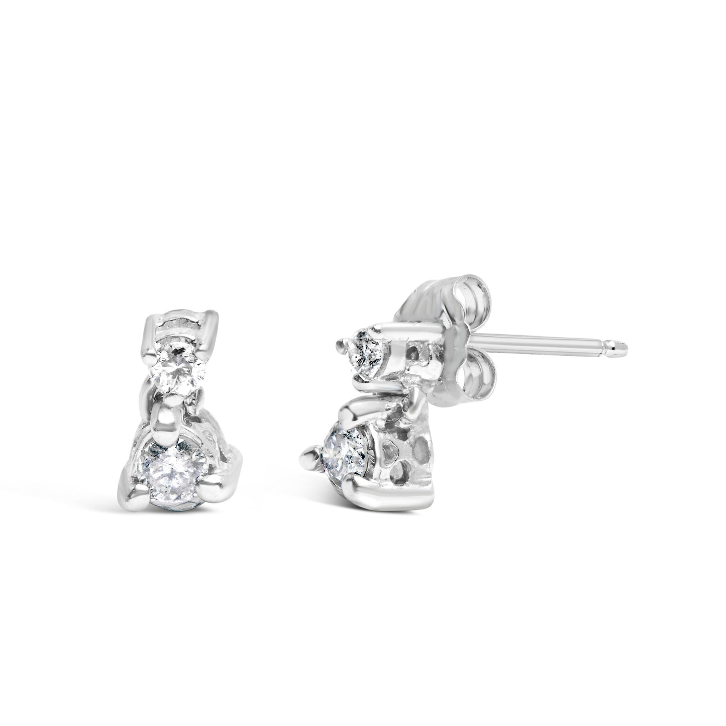 14K White Gold Double Diamond Drop Earrings