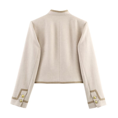 Design Padded Shoulder Rope Knot Button Jacket Coat