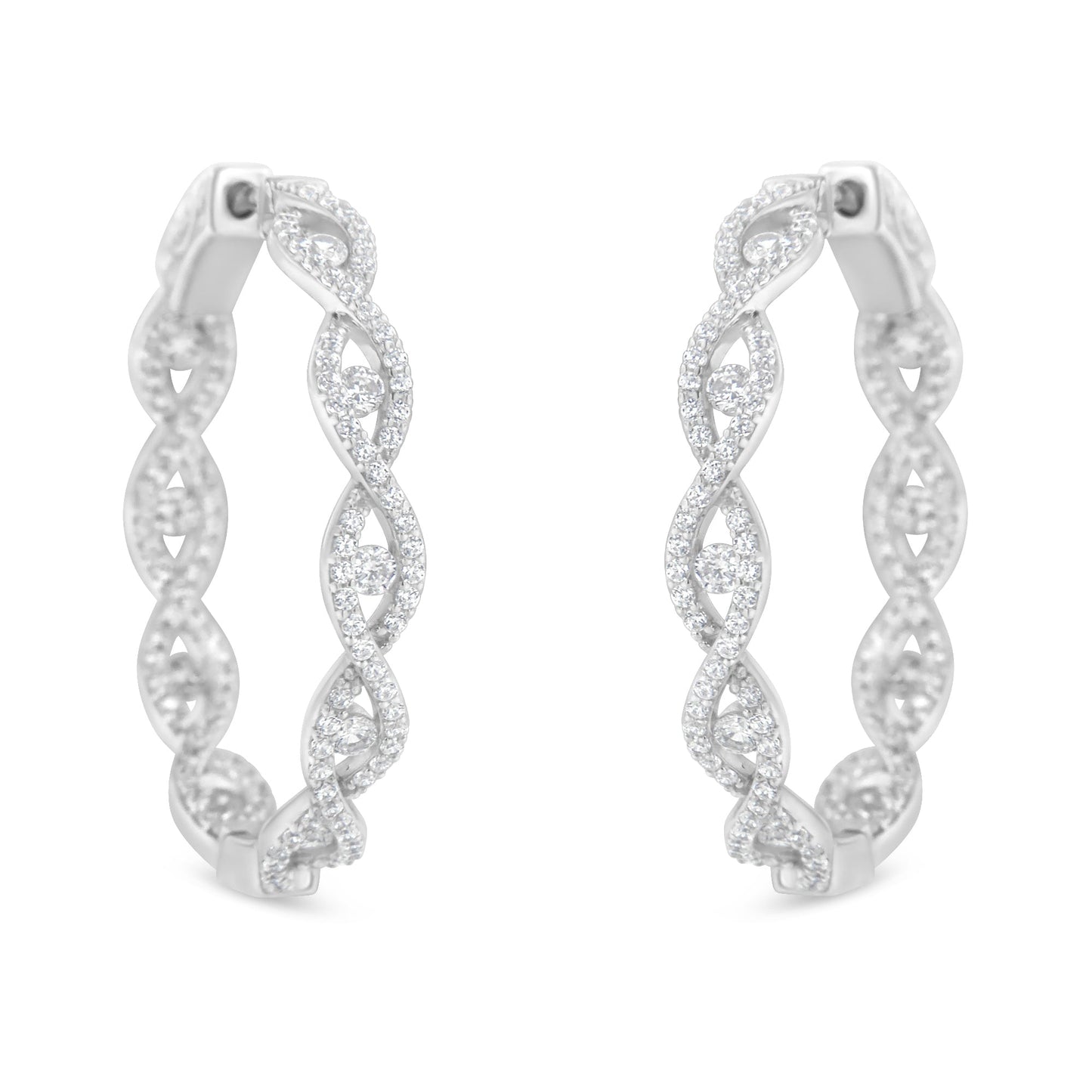 Pendientes de aro de diamantes de oro blanco de 10 quilates - 1.5 cttw