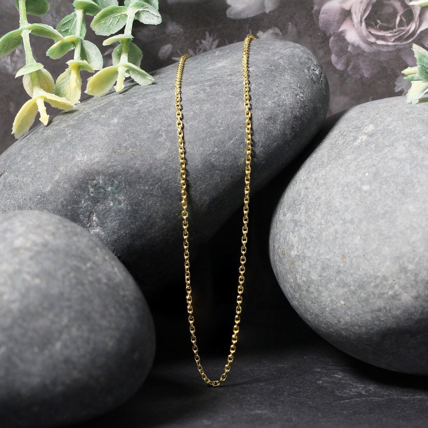Cadena de eslabones de cable cortada con diamante de oro amarillo de 14k - 1.4mm