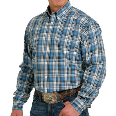 Stylish Blue Plaid Cinch Shirt for Men - Korvel