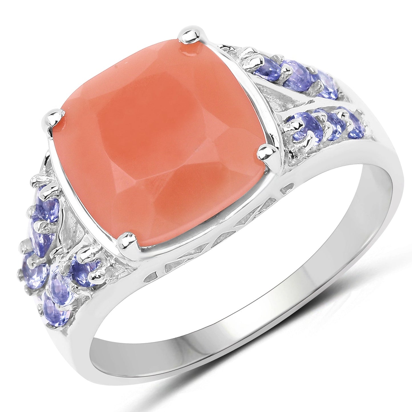 Bague en argent sterling avec pierre de lune pêche et tanzanite de 3,97 carats