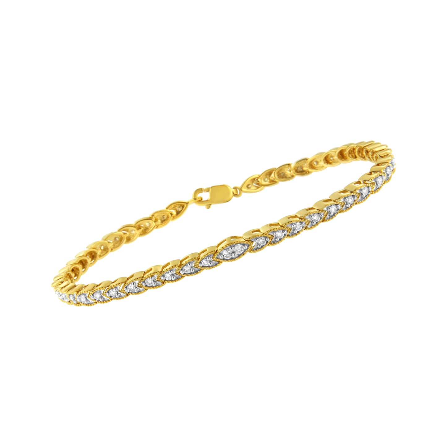 Pulsera de eslabones de plata esterlina chapada en oro amarillo de 10K con diamantes - 7.25"