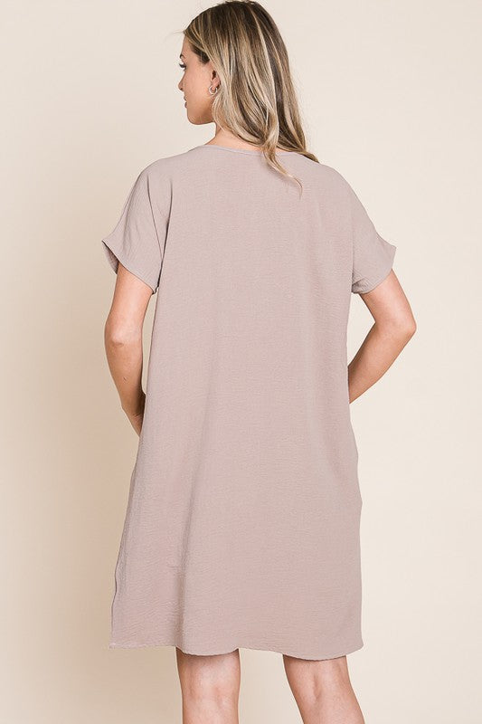 V-Neck Short Sleeve Dress with Pockets for Women