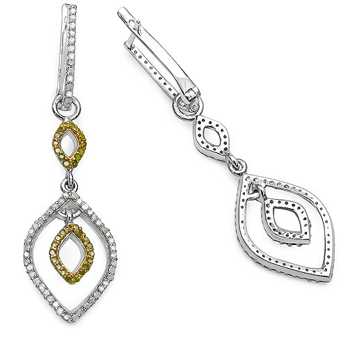 1.00 Carat Genuine White & Yellow Diamond Sterling Silver Earrings