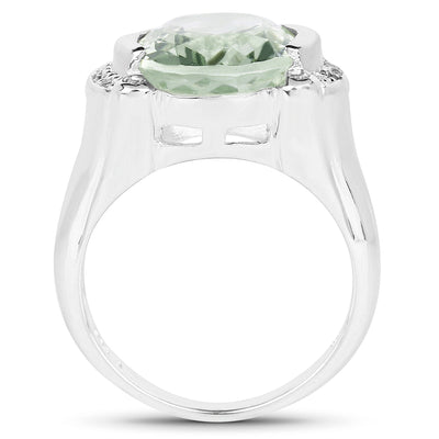 8.12 Carat Green Amethyst & Diamond Sterling Silver Ring