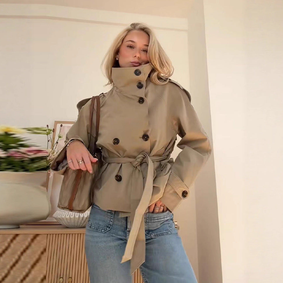 Abrigo Trench de Mujer con Botones y Cintura Ajustable