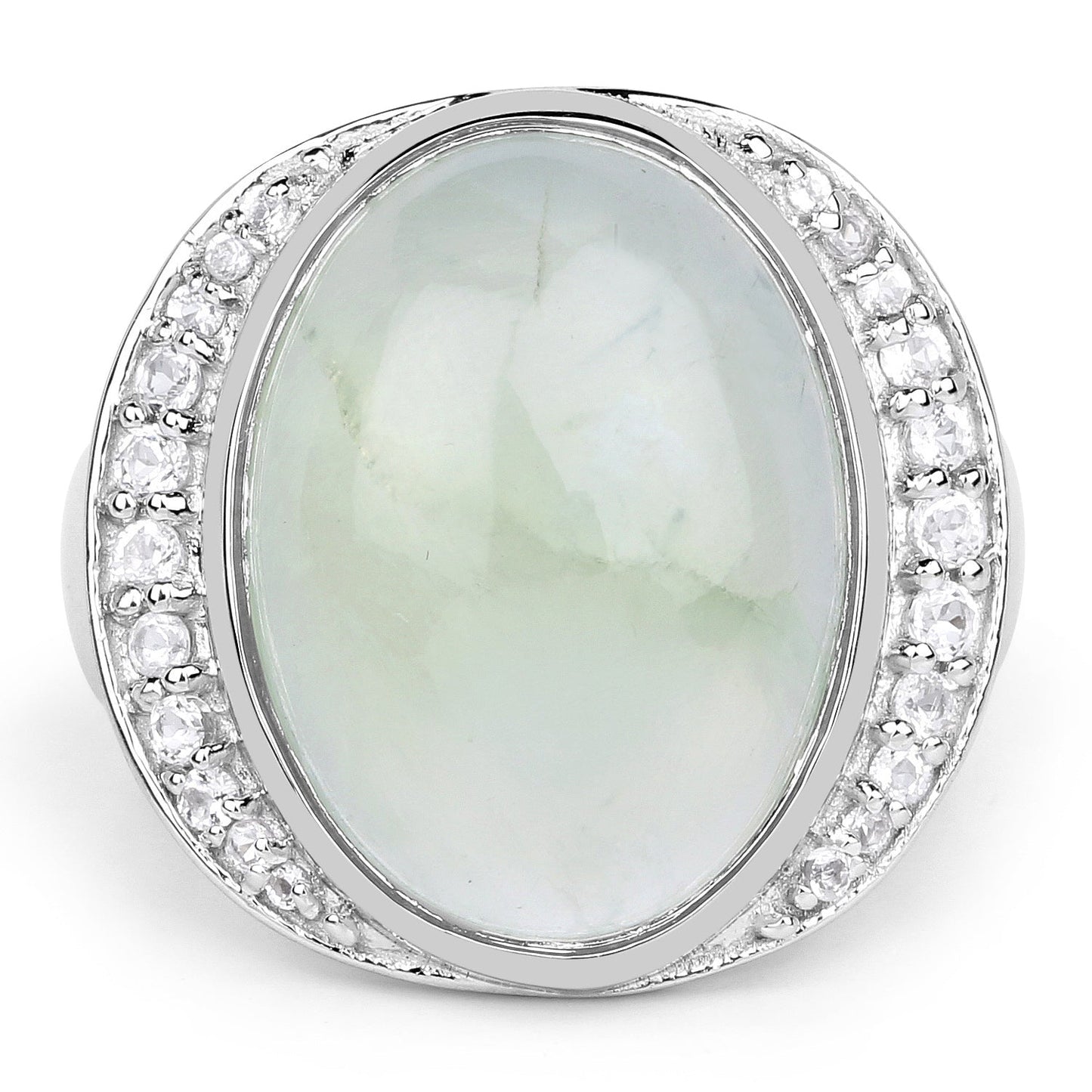 11.50 Carat Genuine Prehnite & White Topaz Sterling Silver Ring