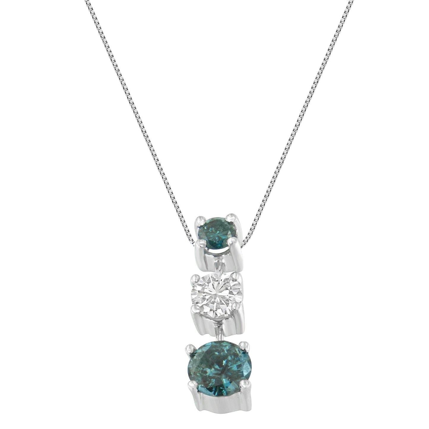 Pendentif en Diamant Bleu et Blanc en Or Blanc 14K 1,5 Cttw