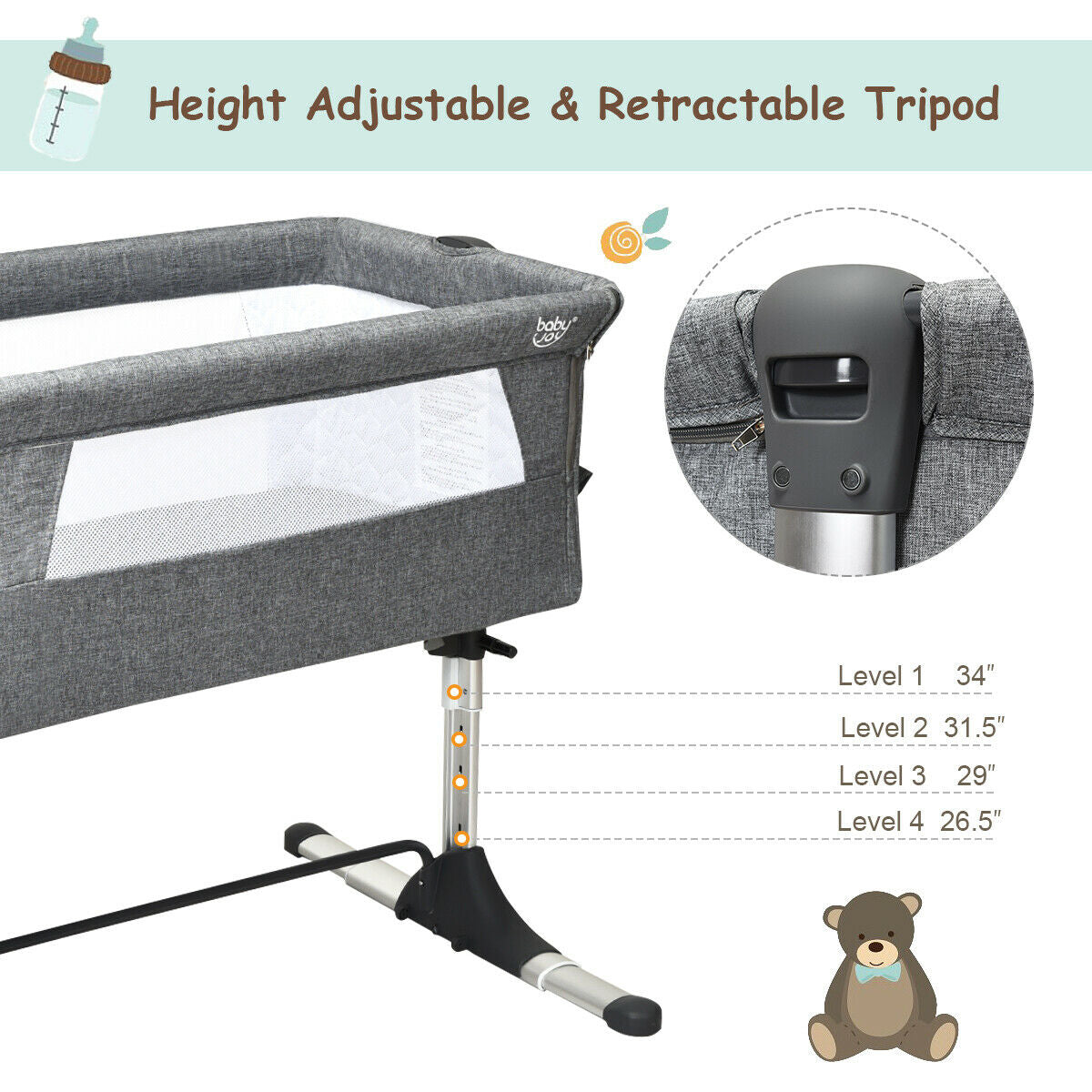 Travel Portable Baby Bed Side Sleeper Bassinet Crib - Gray