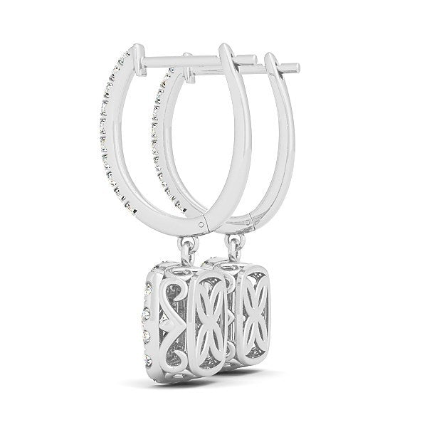 Boucles d'oreilles en diamant coussin double halo en or blanc 14 carats