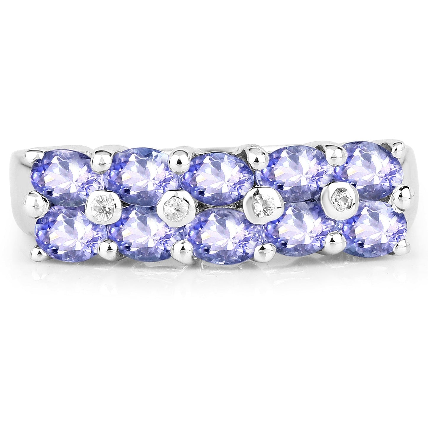 1.76 Carat Genuine Tanzanite and White Sapphire Ring in Sterling Silver