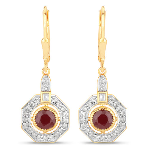 Boucles d'oreilles en rubis véritable de 1,78 carat et zircon blanc en argent sterling