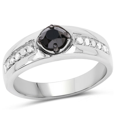 Bague de fiançailles en argent sterling avec diamants noirs et blancs de 0,65 carat