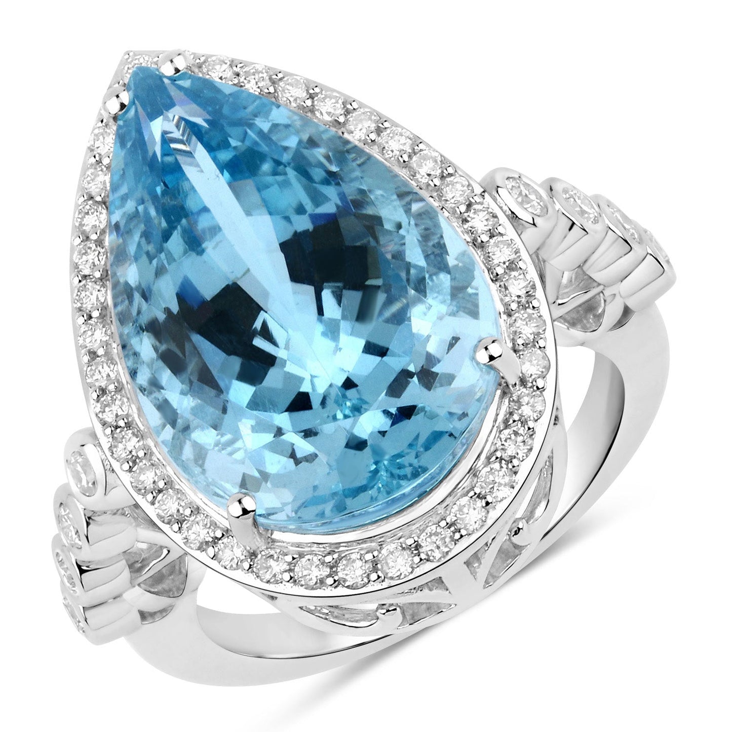 13.42 Carat Aquamarine & Diamond 14K White Gold Engagement Ring